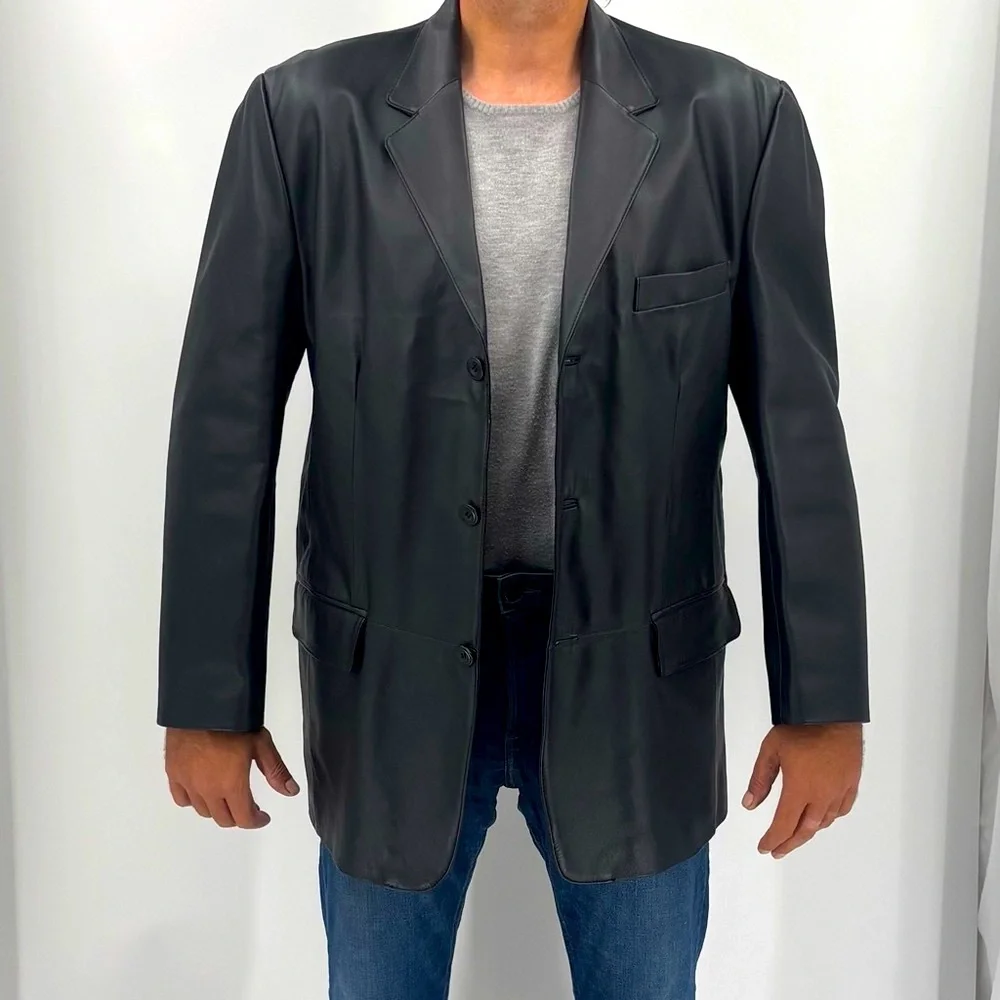 J. Ferrar Retro 70’s Genuine Leather Structured Sport Coat Jacket Blazer